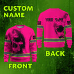 Hi Vis Long Sleeve Shirt Reflective Tapes Pink Neon Skull Custom Name 3