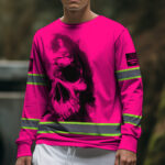 Hi Vis Long Sleeve Shirt Reflective Tapes Pink Neon Skull Custom Name 5