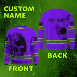 Hi Vis Long Sleeve Shirt Reflective Tapes Violet Neon Skull Custom 3