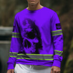 Hi Vis Long Sleeve Shirt Reflective Tapes Violet Neon Skull Custom 5