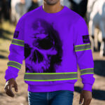 Hi Vis Long Sleeve Shirt Reflective Tapes Violet Neon Skull Custom 7