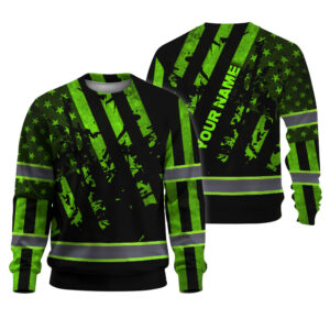 Hi Vis Shirts Long Sleeve Reflective USA Flag Custom Name Logo Safety Workwear For Worker, Operator, Trucker, Patriotic