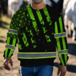 Hi Vis Long Sleeve Shirt Reflective USA Flag Custom Name Logo Safety 7