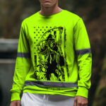 Hi Vis Long Sleeve Shirts Reflective Black Reaper Custom Name Safety Workwear For Workers, Runners, Truckers, Skull Lovers 5