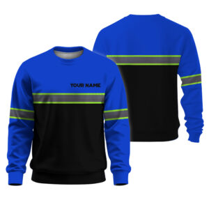 Hi Vis Long Sleeve Shirts Reflective Blue Black Below Custom Name Safety Workwear