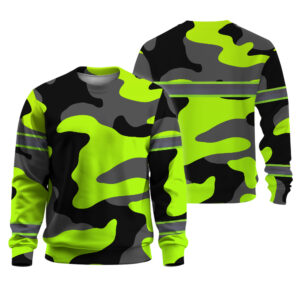 Hi Vis Long Sleeve Shirts Reflective Green Camo Safety workwear For Workers, Runners, Truckers, Skull Lovers