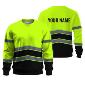 Hi Vis Long Sleeve Shirts Reflective Green Custom Name Safety Workwear