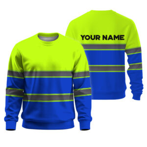 Hi Vis Long Sleeve Shirts Reflective Stripes Lime and Blue Custom Name Safety Workwear