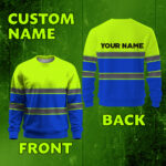 Hi Vis Long Sleeve Shirts Reflective Stripes Lime and Blue Custom Name 2