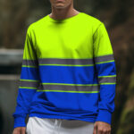 Hi Vis Long Sleeve Shirts Reflective Stripes Lime and Blue Custom Name 5