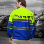 Hi Vis Long Sleeve Shirts Reflective Stripes Lime and Blue Custom Name 6