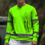 Hi Vis Long Sleeves Shirt Reflective Tapes Green Neon Flag Custom Name 5
