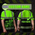 Hi-Vis-Shirt-Reflective-Tapes-Green-Semi-Truck-Driver-Custom-Name-Safety-Front-&-Back-360-Hivis