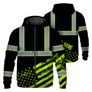 Hi Vis Zip Hoodie Reflective Tapes Black USA Flag Safety Workwear