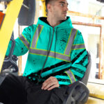 Hi-Vis-Zip-Hoodie-Reflective-Tapes-Mint-Neon-USA-Flag-Safety-Workwear-Workwear-For-Workers,-Truckers,-Cyclists,-Patriotic-4