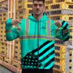 Hi-Vis-Zip-Hoodie-Reflective-Tapes-Mint-Neon-USA-Flag-Safety-Workwear-Workwear-For-Workers,-Truckers,-Cyclists,-Patriotic-5