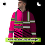 Hi-Vis-Zip-Hoodie-Reflective-Tapes-Pink-USA-Flag-Safety-Workwear-For-Truckers,-Cyclists,-Patriotic-2