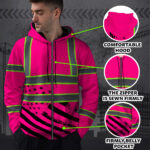 Hi-Vis-Zip-Hoodie-Reflective-Tapes-Pink-USA-Flag-Safety-Workwear-For-Truckers,-Cyclists,-Patriotic-3