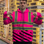 Hi-Vis-Zip-Hoodie-Reflective-Tapes-Pink-USA-Flag-Safety-Workwear-For-Truckers,-Cyclists,-Patriotic-6
