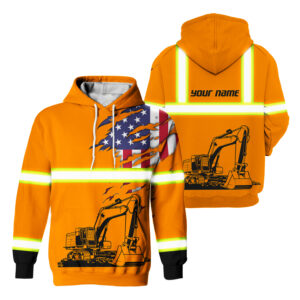 Hi Vis Hoodie Reflective Cautious Orange Operator Custom Name Safety Workwear For Workers Runners Patriotic