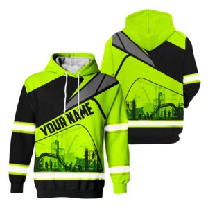 Hi Vis Hoodie Reflective Tapes Job Green Neon Construction Site For Workers Runners Patriotic