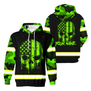 High Visibility Hoodie Reflective Tapes Skull Camo USA Flag Custom Name Safety Workwear