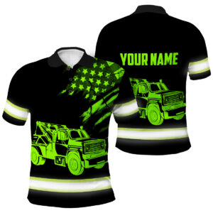 Hi Vis Polo Reflective Tapes Black Tow Truck Driver Custom Name Safety Workwear For Truckers, Runners, Cyclists