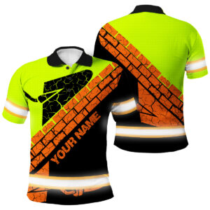 Hi Vis Green Neon Polo Shirt With Bricklayer Pattern - Custom Name