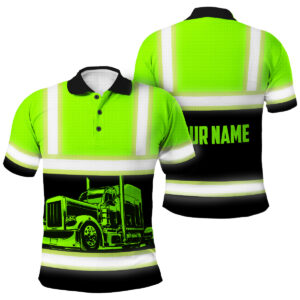 Hi Vis Polo Shirts Reflective Tapes Green Semi Truck Driver Custom Name Safety Workwear For Truckers, Patriotic