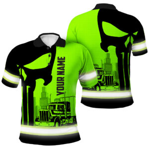 Safety Polo Shirts Lime Semi Truck Driver Custom Name Safety Workwear For Truckers, Cyclists