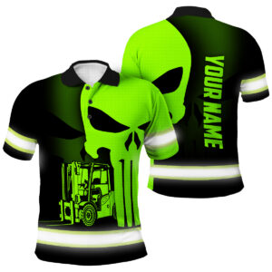 High Visibility Operator Polo Shirt - Skull Shadow Forklift Pattern And Custom Name