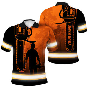 Safety Polo Shirts Orange Chainsaw Logger Custom Name Safety Workwear For Workers, Runners