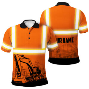 Hi Vis Polo Shirt Reflective Tapes Orange Excavator Operator Custom Name Safety Workwear For Operator, Skull Lover