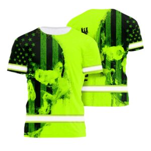 Skull Flag Hi Vis Shirt - Green Neon With Custom Name Safety Workwear