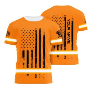 Hi Vis US Flag Orange Neon Shirt - Stand Out Safely Custom Name