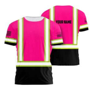 Custom Name Hi Vis Shirt - Pink And Black for Operators, Cyclists