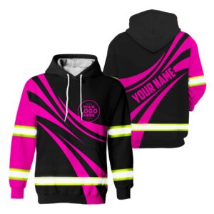 Hi Vis Hoodie Reflective Tapes Uniform Pink Neon Black Custom Logo And Name Safety Workwear For Workers, Runners, Cyclists, Patriotic