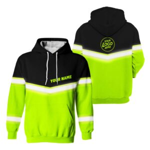 Hi Vis Hoodie Uniform Reflective Black Green Custom Name And Logo Safety Workwear For Company, Group, Team