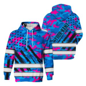 Hi Vis Hoodie Reflective Tapes Camo Pink Blue Neon US Flag