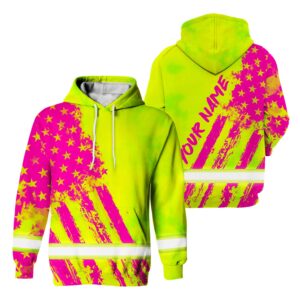 Hi Vis Hoodie Reflective Tapes Yellow Neon And Pink US Flag