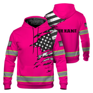 Hi Vis Hoodie Reflective Scratch Pink Neon US Flag Custom Name