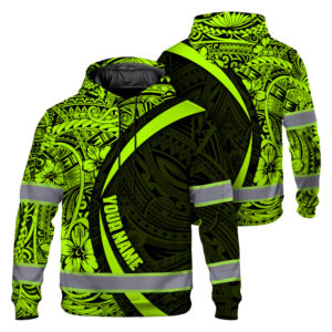 Hi Vis Hoodie Reflective Tapes Hawaiian Polynesian Tribal Custom Name Safety Workwear