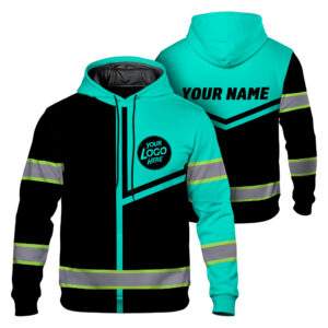 Mint Neon Hi Vis Hoodie with Reflective Tapes | Custom Name & Logo Safety Workwear