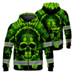 Hi-Vis-Zip-Hoodie-Reflective-Green-Neon-Skull-Native-Custom-Name-Safety-Workwear-For-Workers,-Runners,-Cyclists,-Skull-Lover-1
