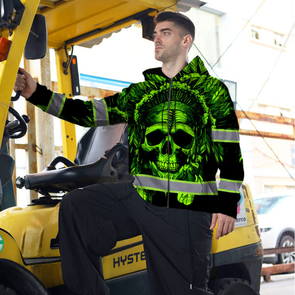 Hi-Vis-Zip-Hoodie-Reflective-Green-Neon-Skull-Native-Custom-Name-Safety-Workwear-For-Workers,-Runners,-Cyclists,-Skull-Lover-8