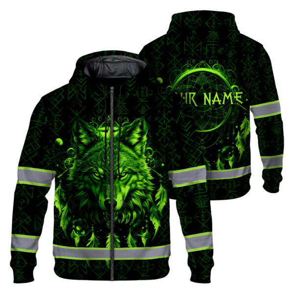 Hi-Vis-Zip-Hoodie-Reflective-Green-Neon-Wolf-Custom-Name-Safety-Workwear-For-Workers,-Runners,-Cyclists,-Patriotic-1