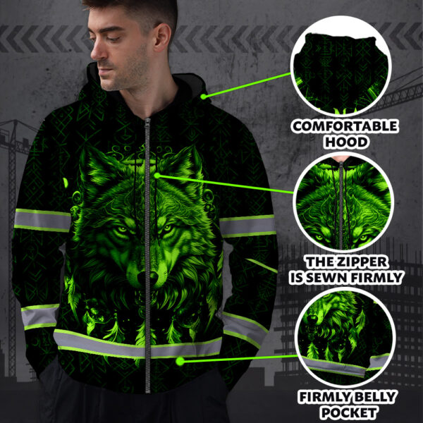 Hi-Vis-Zip-Hoodie-Reflective-Green-Neon-Wolf-Custom-Name-Safety-Workwear-For-Workers,-Runners,-Cyclists,-Patriotic-3