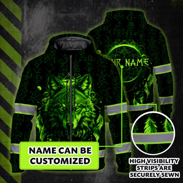 Hi-Vis-Zip-Hoodie-Reflective-Green-Neon-Wolf-Custom-Name-Safety-Workwear-For-Workers,-Runners,-Cyclists,-Patriotic-4