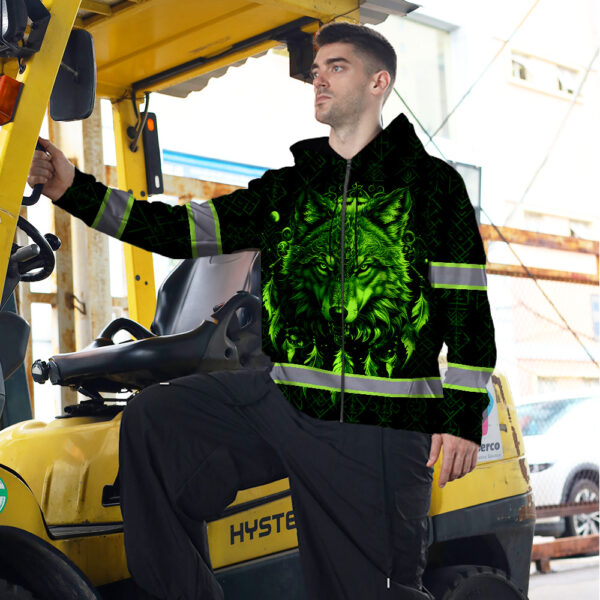 Hi-Vis-Zip-Hoodie-Reflective-Green-Neon-Wolf-Custom-Name-Safety-Workwear-For-Workers,-Runners,-Cyclists,-Patriotic-8