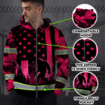 Hi-Vis-Zip-Hoodie-Reflective-Pink-USA-Flag-With-Gorillas-Custom-Name-Safety-Workwear-For-Workers,-Runners,-Cyclists,-Patriotic-3